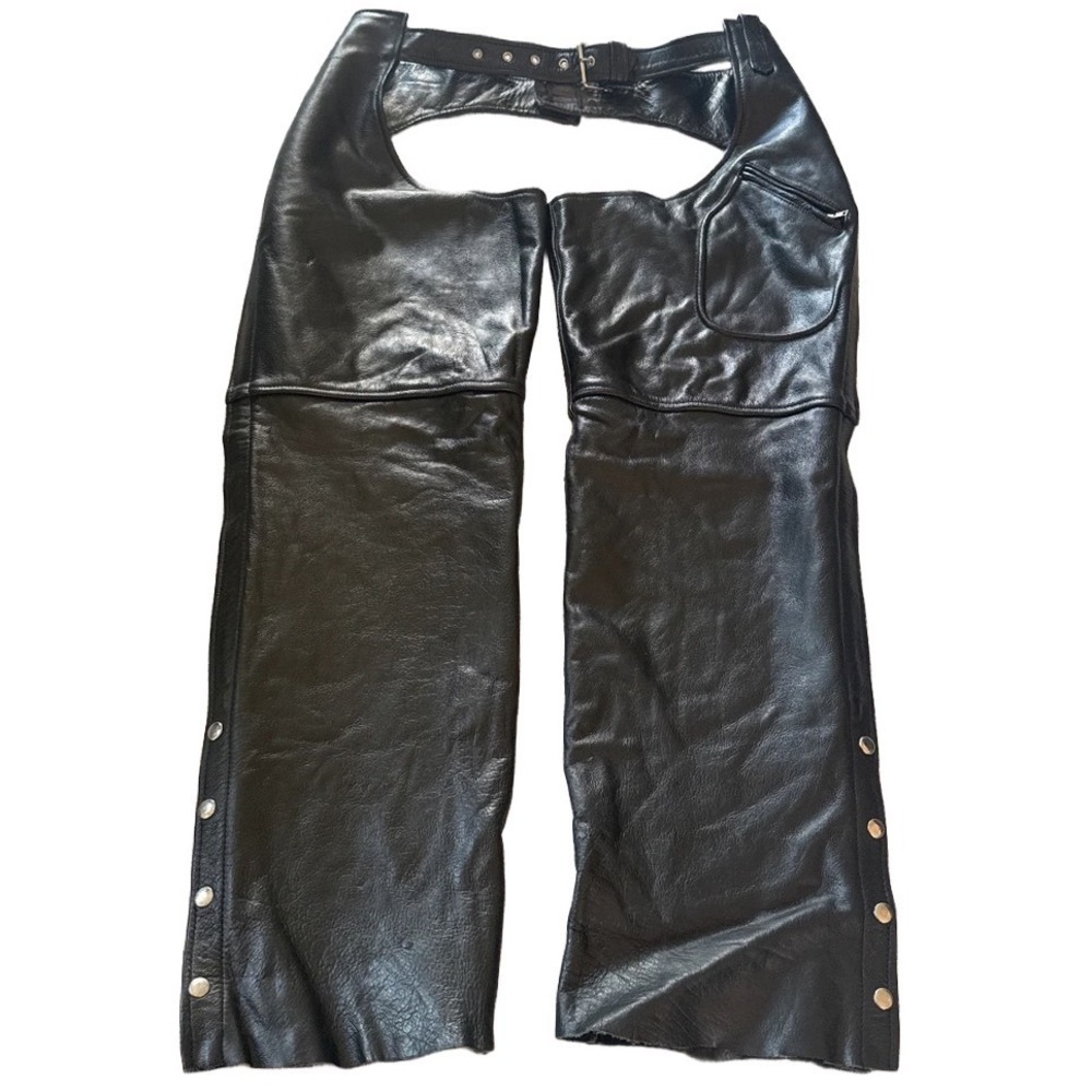 Manzoor Genuine Leather Motorcycle Chaps Mens XL Black Biker Riding Gear Moto